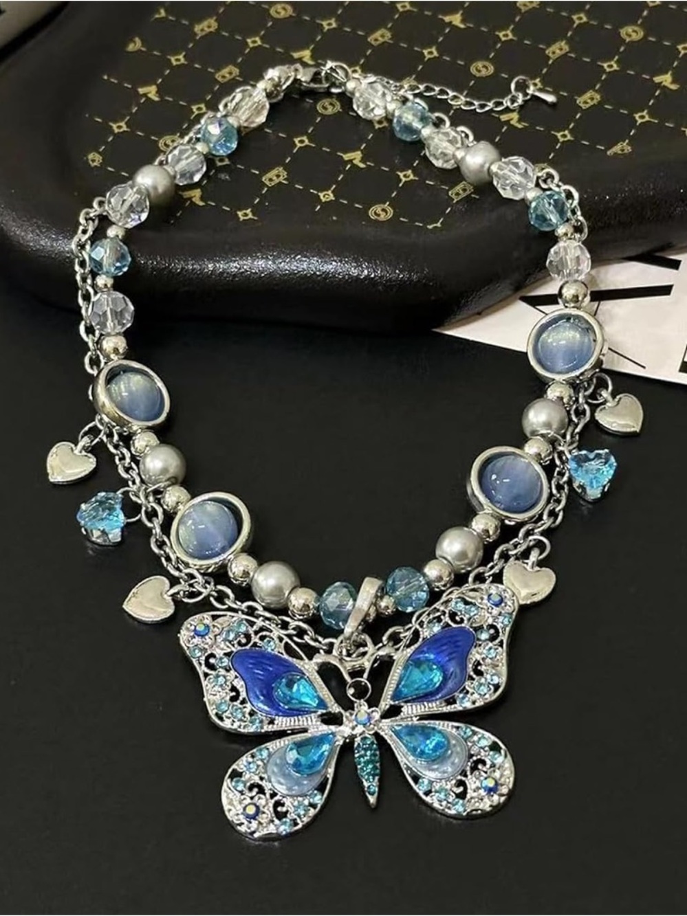 Anthropologie Blue & Aqua Butterfly Pendant Necklace - Picture 4 of 5